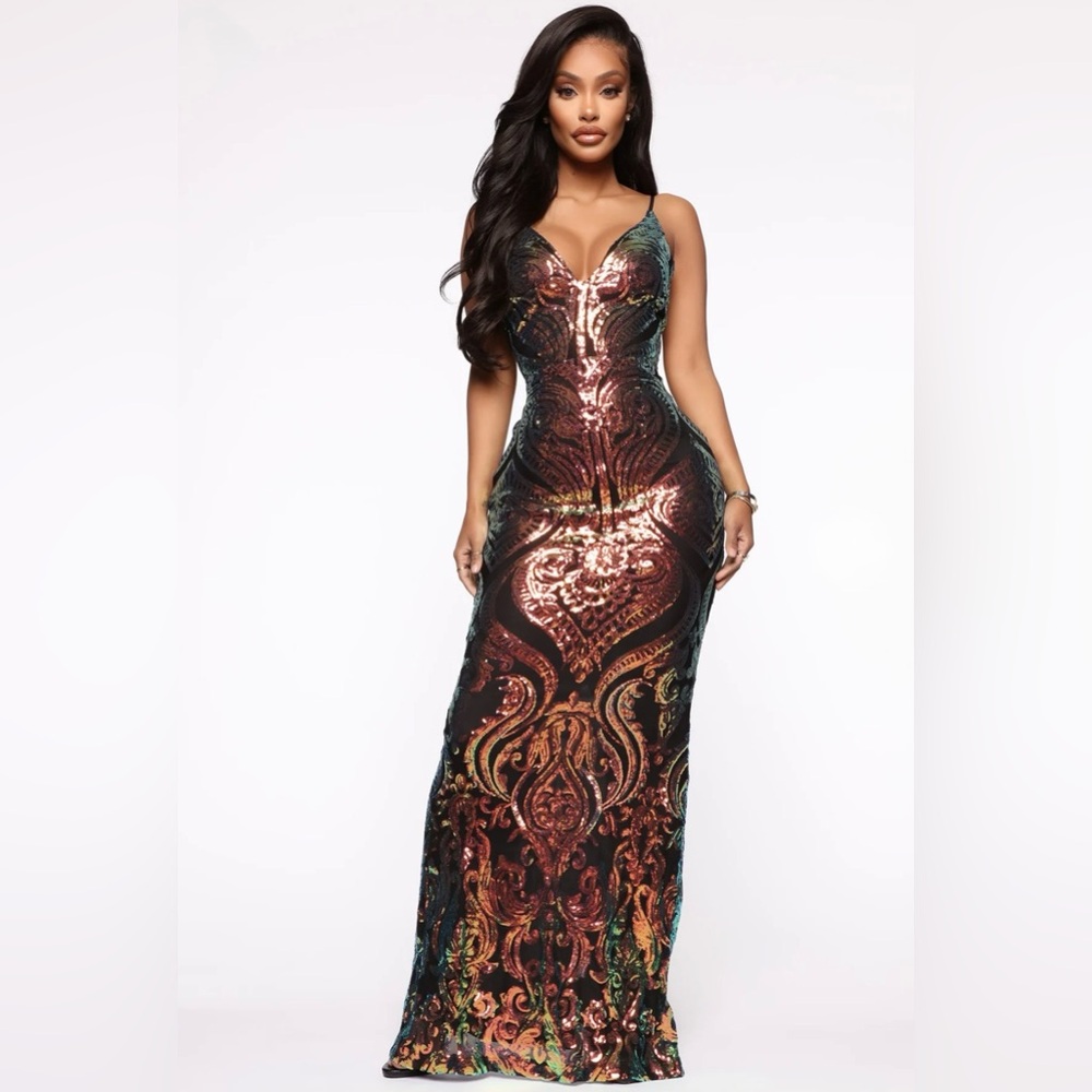 Fashion Nova Iridescent Sequin Maxi Gown